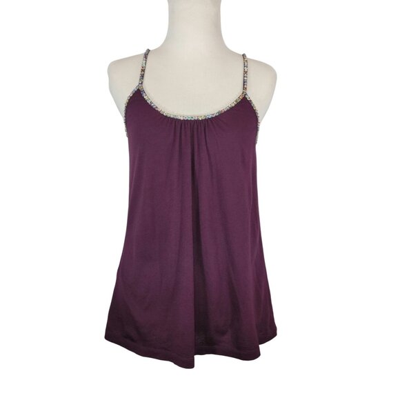 VTG Sequin-Trimmed Purple Express Camisole Top Size S Small Adjustable Straps - Picture 9 of 10